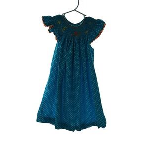 Mom & Me Teal Polka Dot Smocked Dress Crab Octopus Sea Life Applique Size 3T